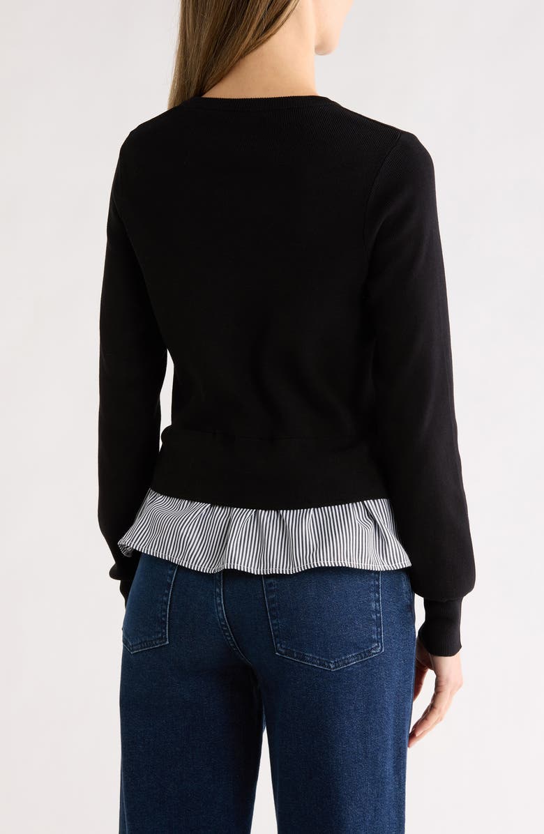 Nanette Lepore Soutache Bow Twofer Sweater, Alternate, color, Very Black/ Blue