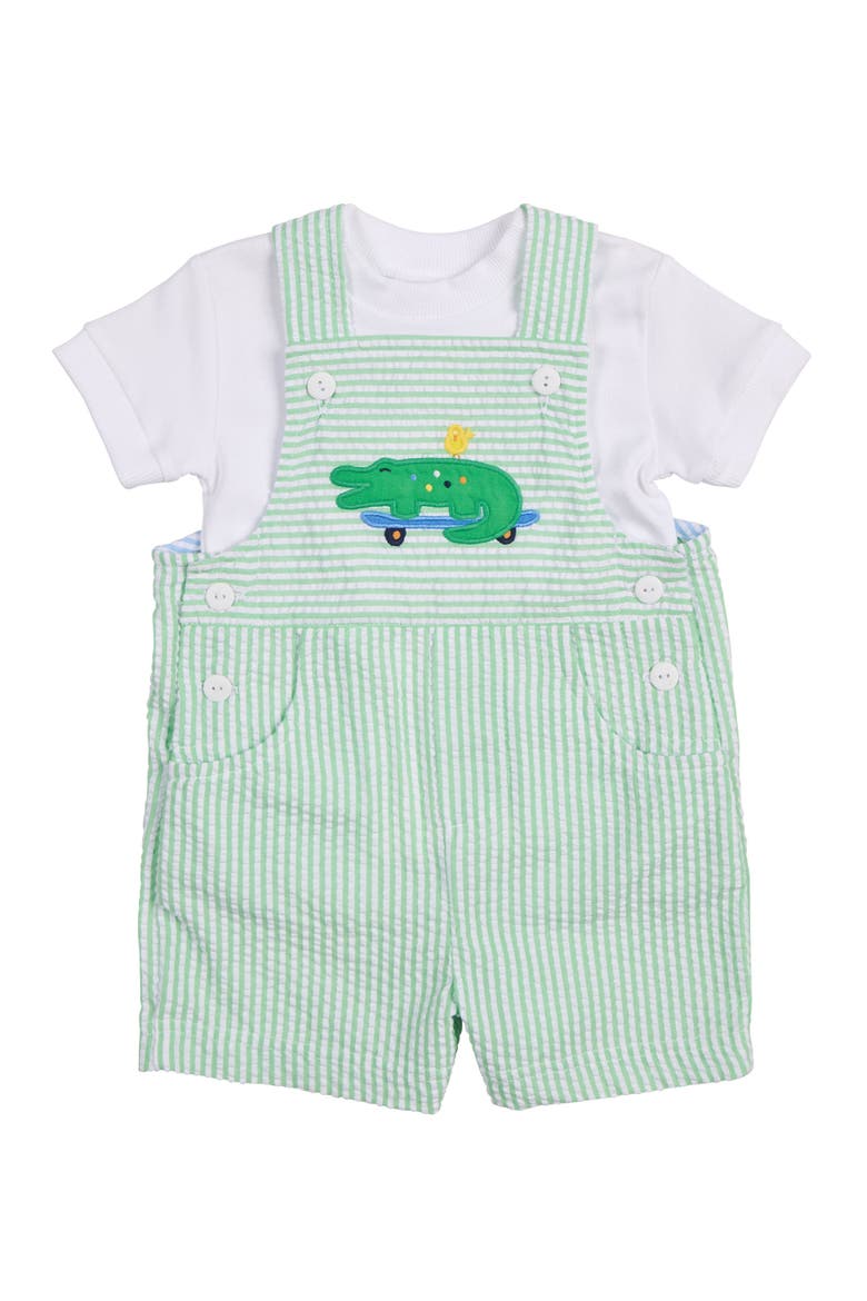 Seersucker Shortall With Skateboarding Gator, Alternate, color, Green / White