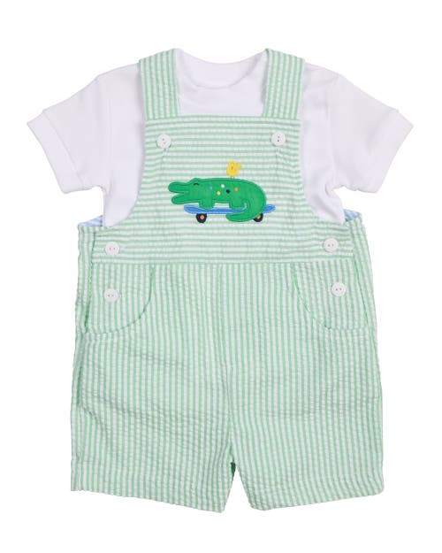 Florence Eiseman Seersucker Shortall With Skateboarding Gator In Green