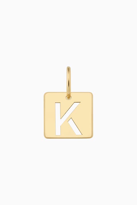 14K Yellow Gold Initial Tile Pendant Charm