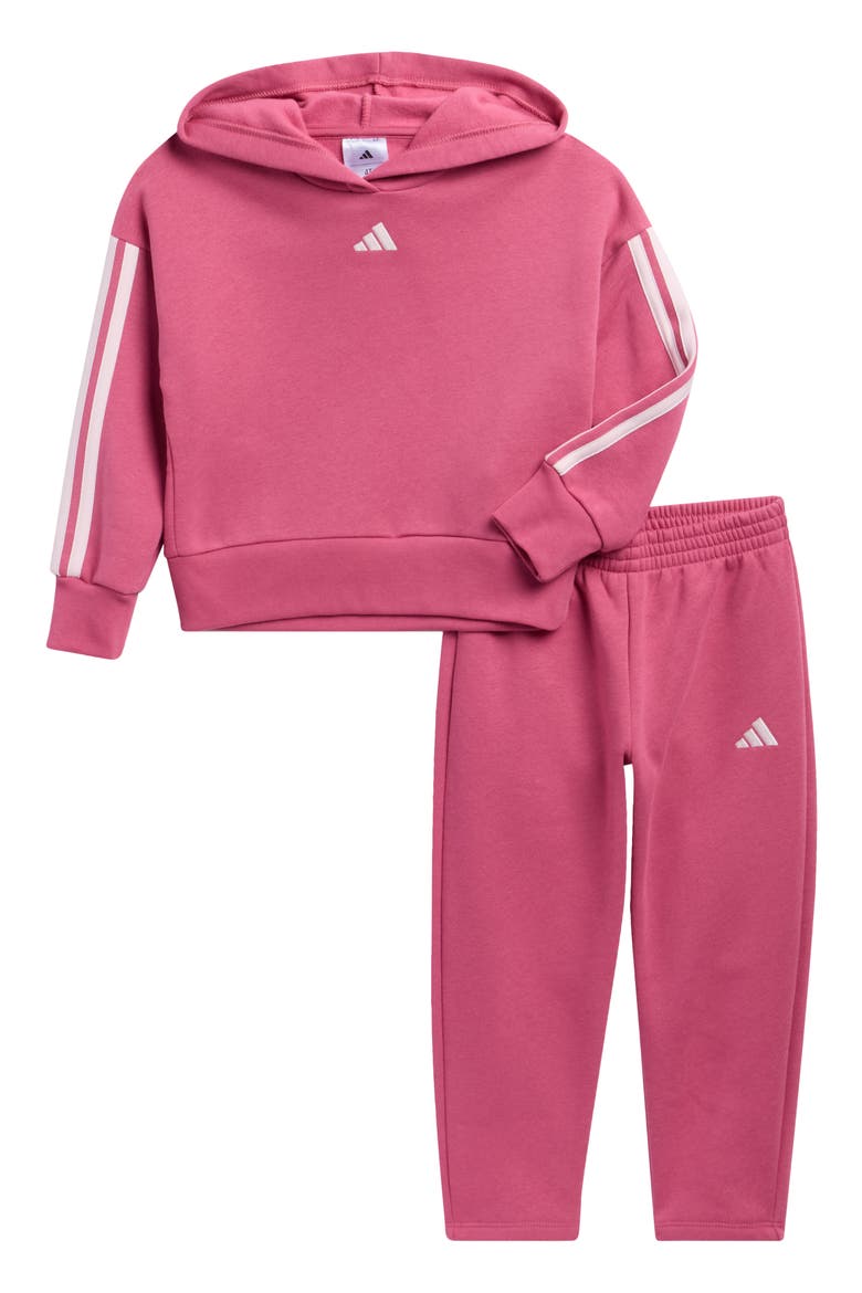 Kids' 3-Stripes Fleece Hoodie & Joggers Set, Main, color, DUAL MAGENTA