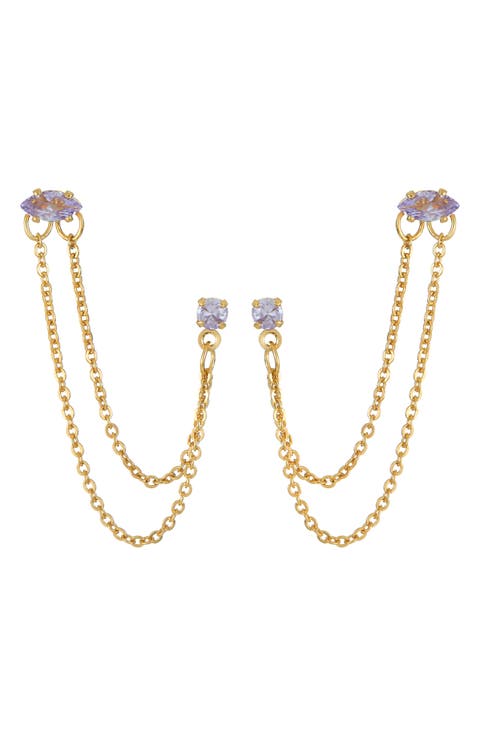 Double Piercing Chain Drop Earrings