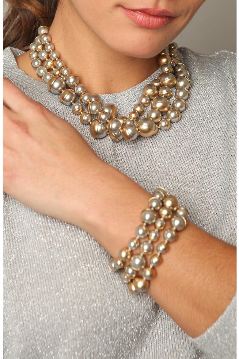 Statement Grey Freshwater Pearl Triple Row Bracelet, Alternate, color, GREY