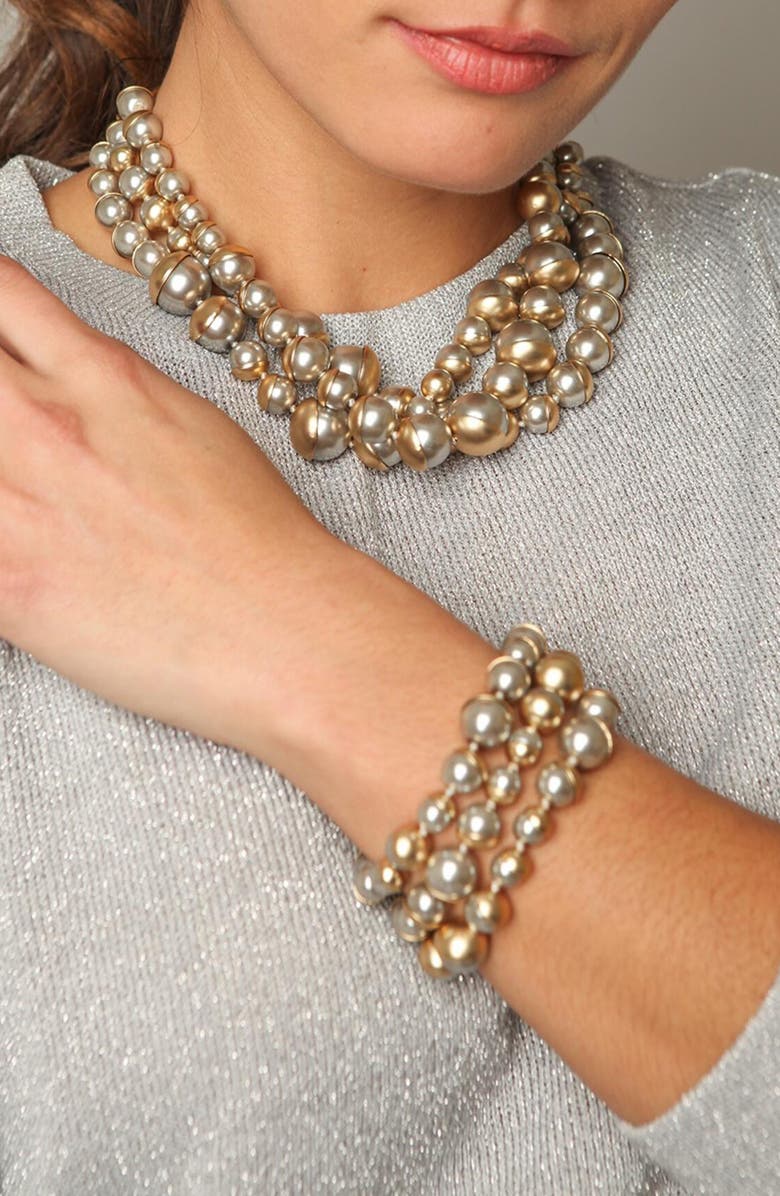 SAACHI Statement Grey Freshwater Pearl Triple Row Bracelet, Alternate, color, Grey