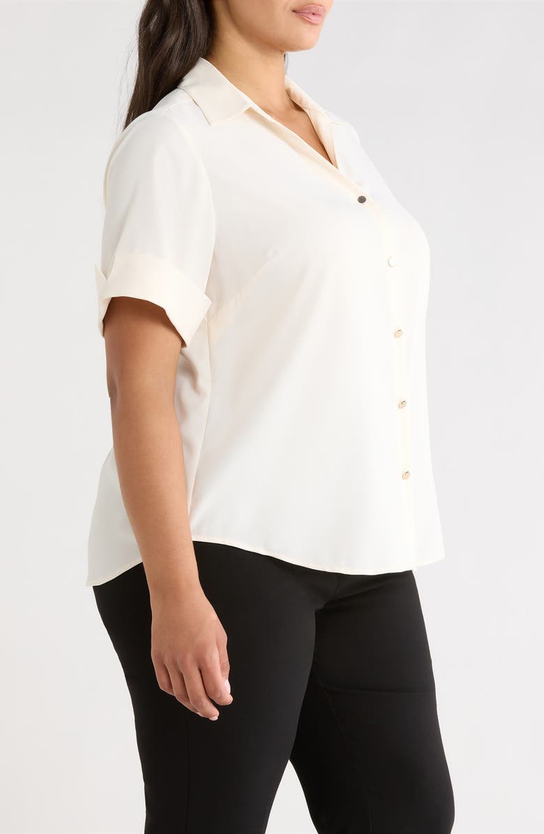 AK ANNE KLEIN Short Sleeve Button-Up Shirt, Alternate, color, White Dove