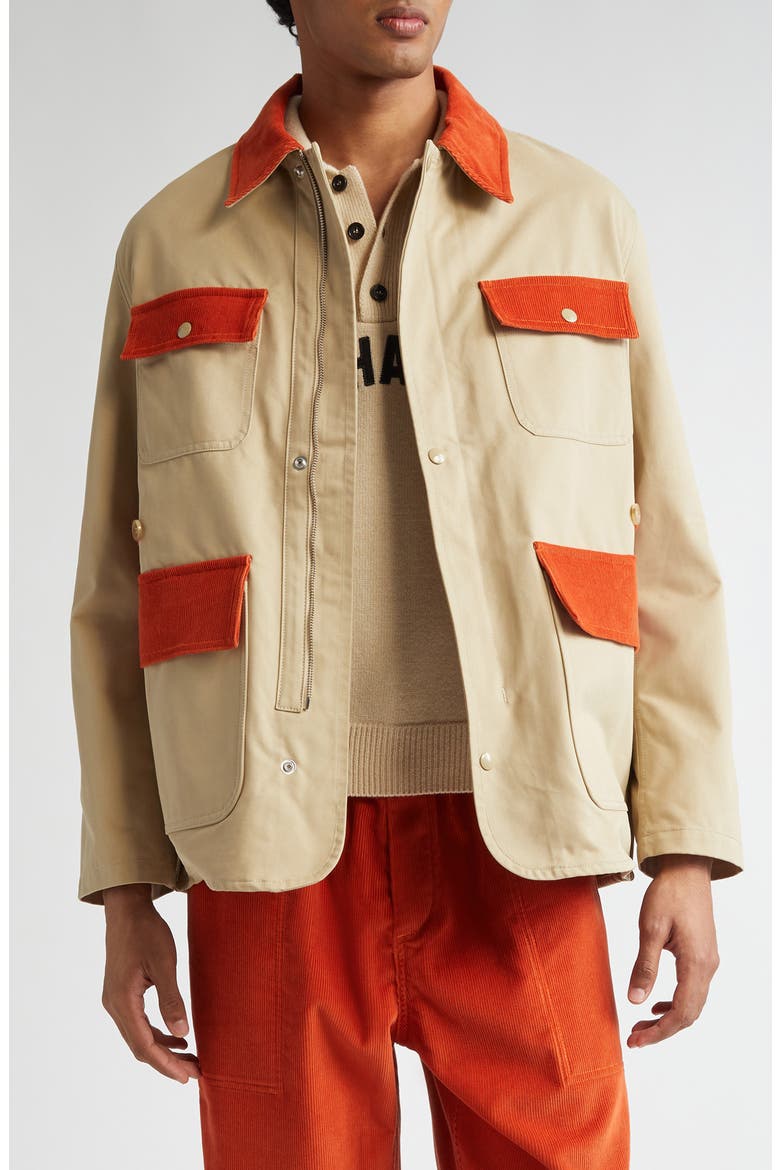 Corduroy Trim Cotton Twill Hunting Jacket, Main, color, MULTICOLOR