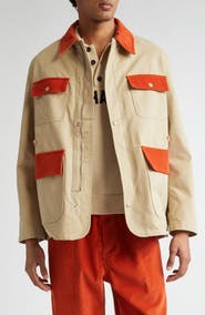 Bode Corduroy Trim Cotton Twill Hunting Jacket