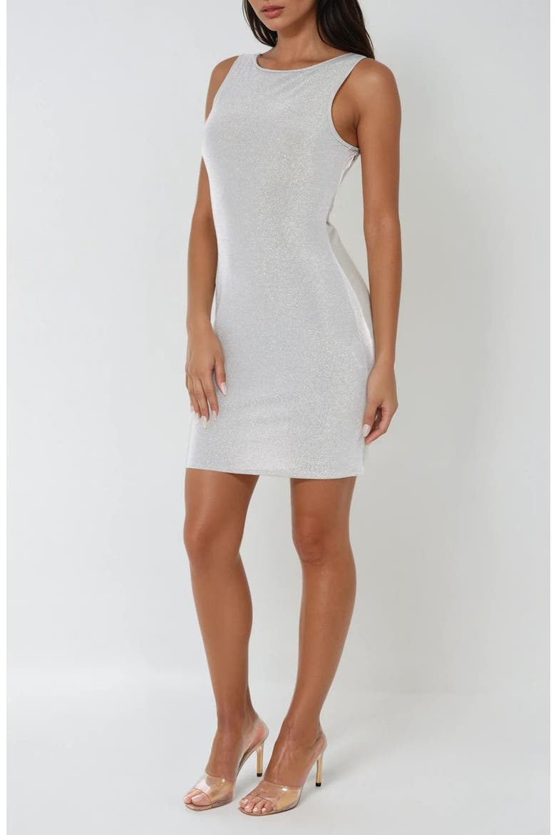 Milano Sleeveless Minidress, Alternate, color, SILVER/ WHITE
