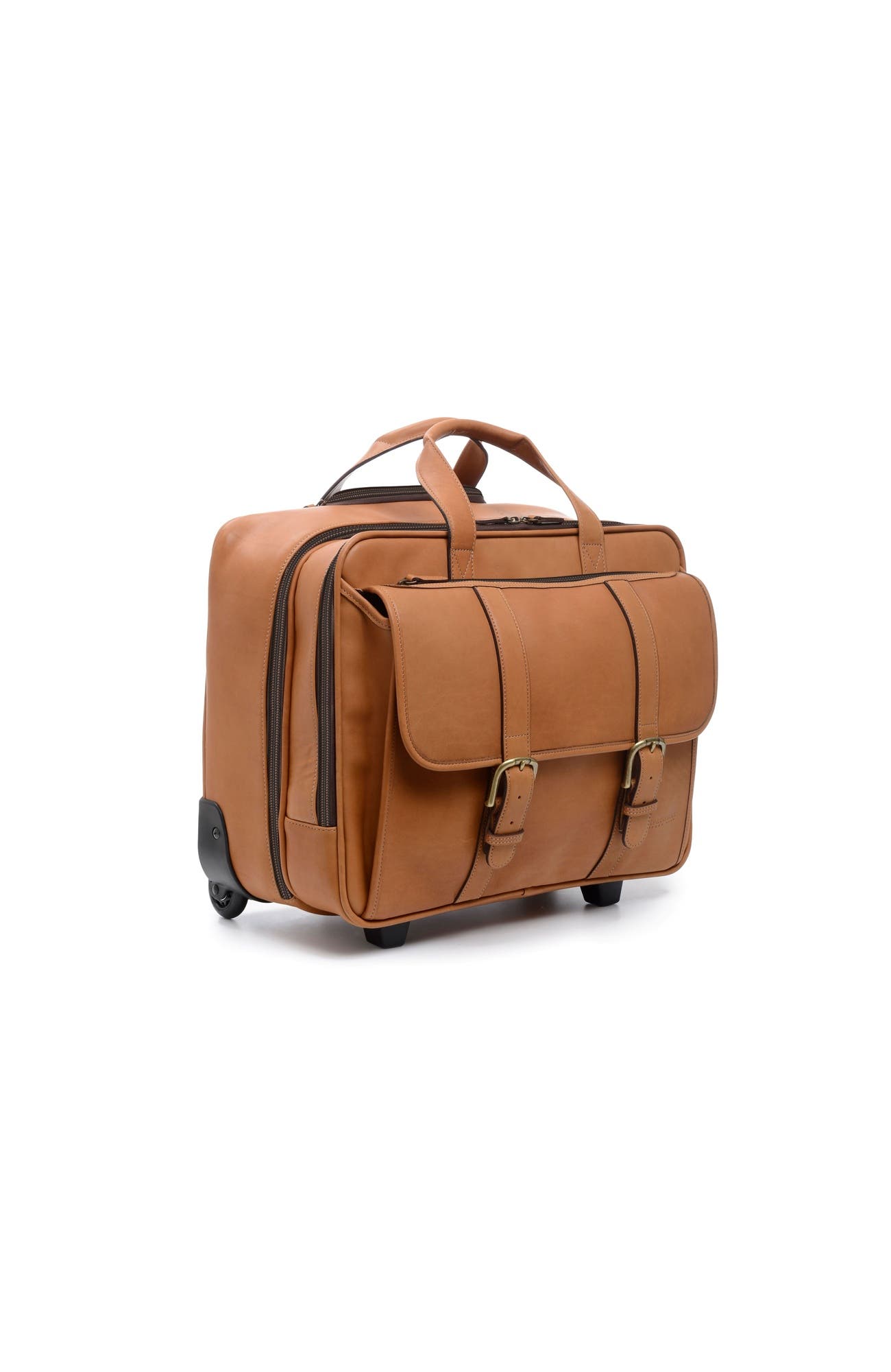Kenton Wheeled Leather Travel Briefcase, Alternate, color, Tan