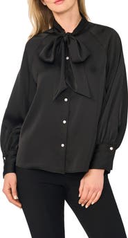 CeCe Neck Tie Satin Raglan Blouse