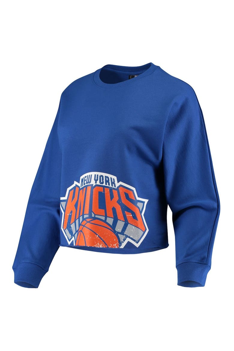 Women's FISLL Blue New York Knicks Cropped Long Sleeve T-Shirt, Alternate, color, Blue