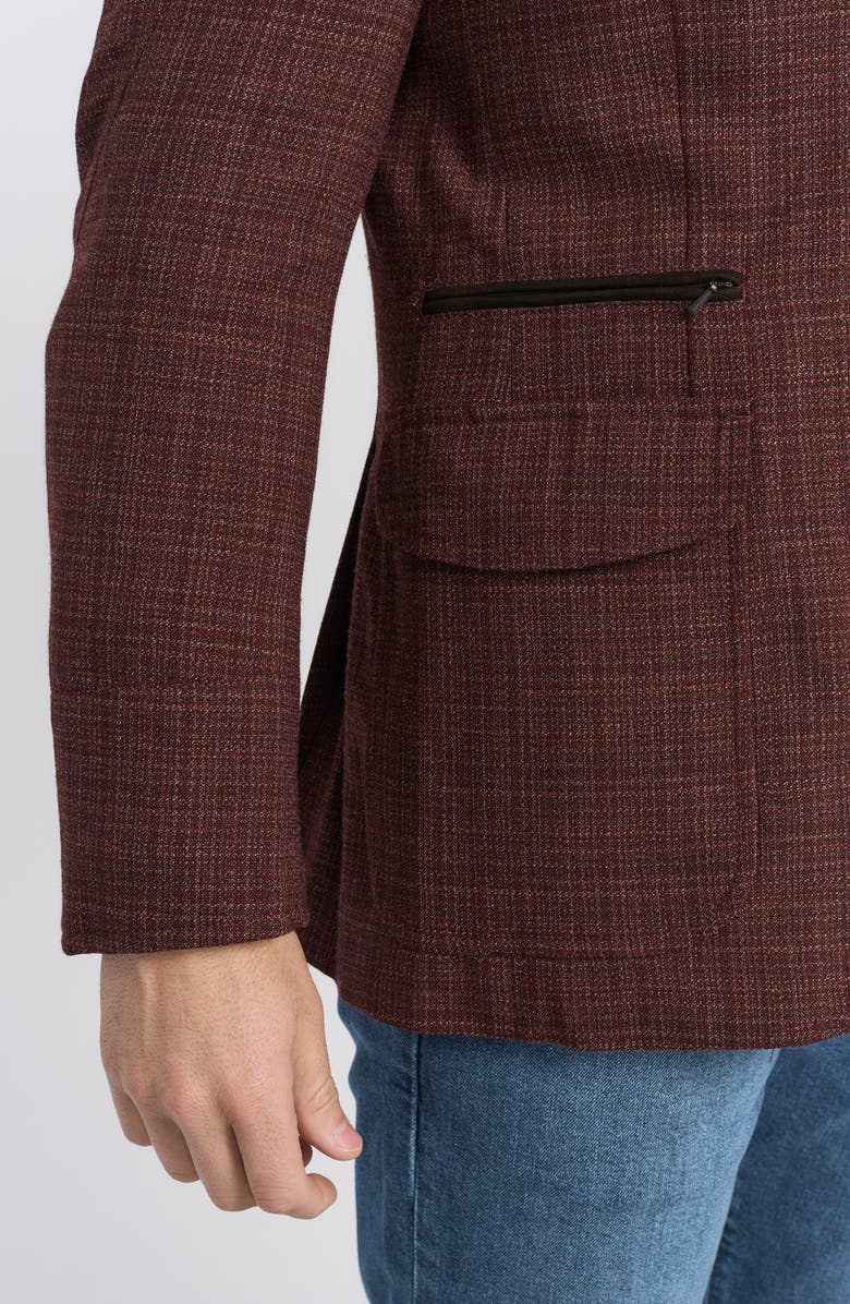 FLYNT Burgundy Plaid Stretch Wool Hybrid Sport Coat with Removable Bib, Alternate, color, Burgundy