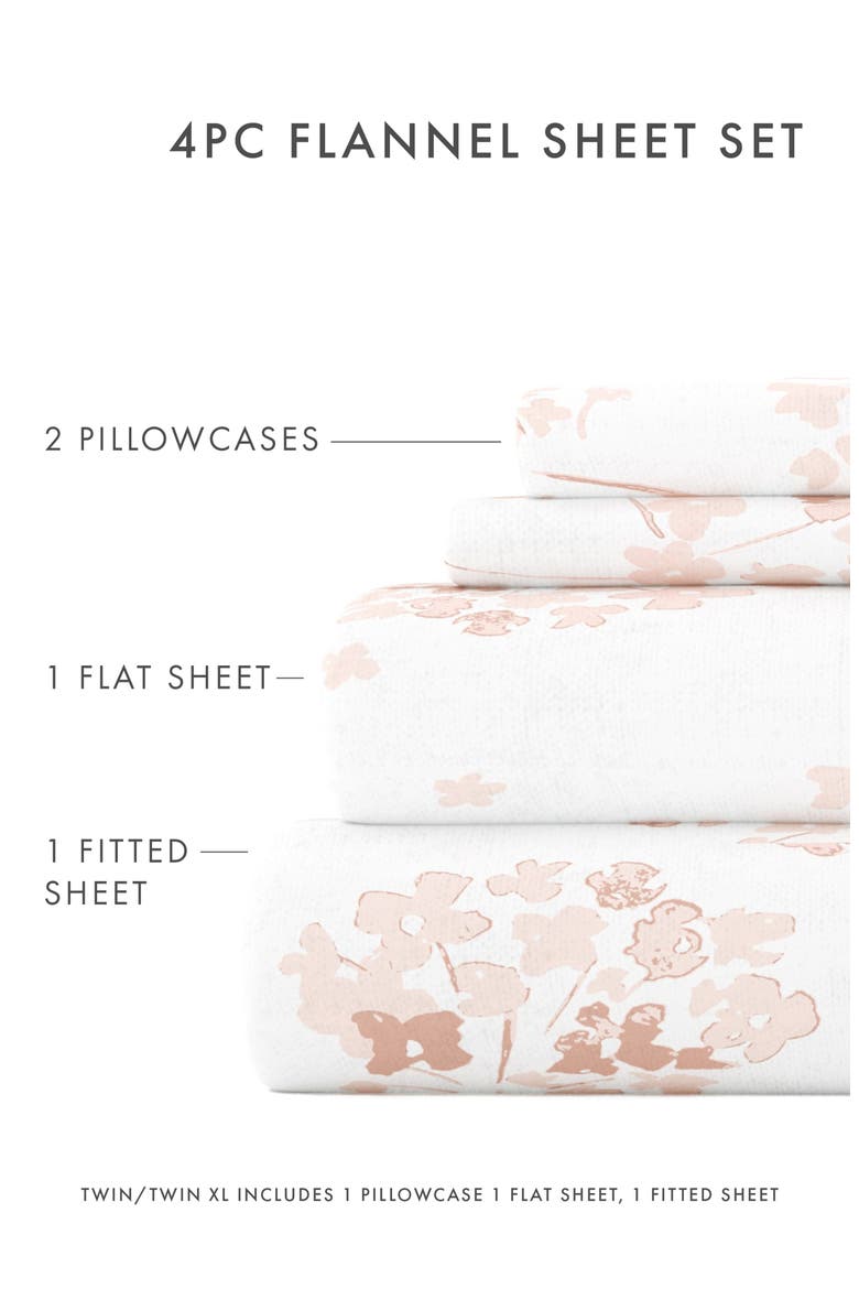 Premium Flower Bunch 4-Piece Flannel Bed Sheet Set, Alternate, color, PINK