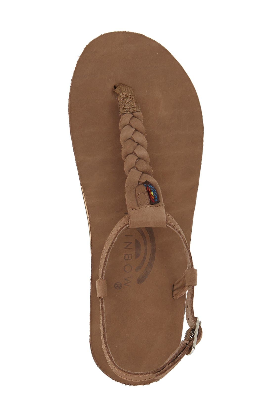 Rainbow 'T-Street' Braided T-Strap Sandal, Alternate, color, DARK BROWN