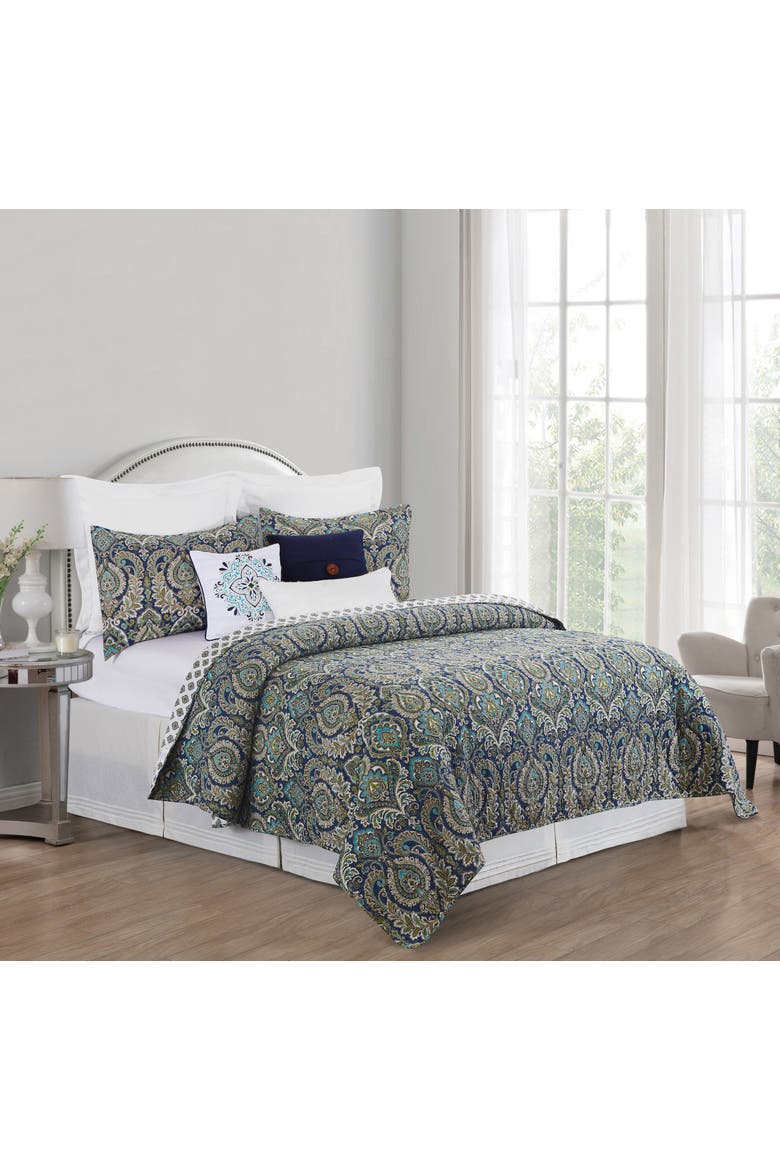 Kingstown Paisley Damask Quilt Set, Main, color, Green