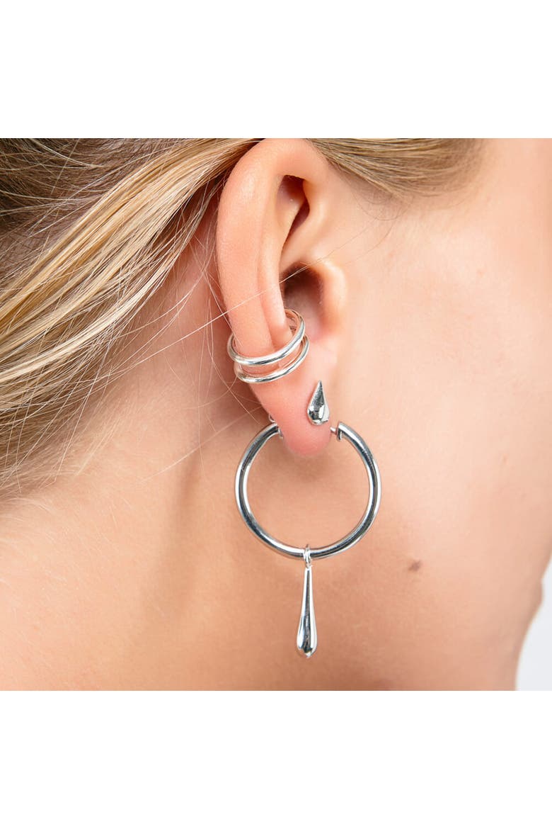 Drop Hoops, Alternate, color, Sterling Silver