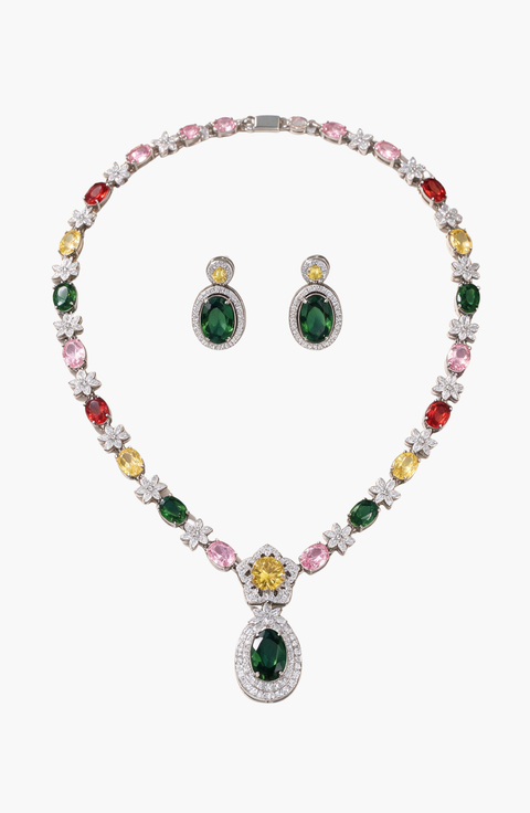 Crystal Oval Pendant Necklace And Earring Set