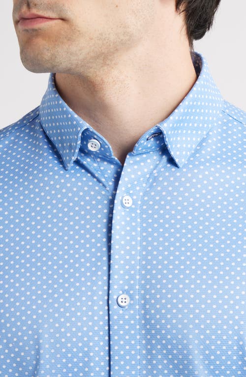 Mizzen + Main Mizzen+main Halyard Trim Fit Dot Short Sleeve Performance Button-up Shirt In Blue