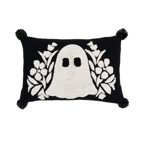 Skully Ghost Halloween Hooked Lumbar Accent Pillow