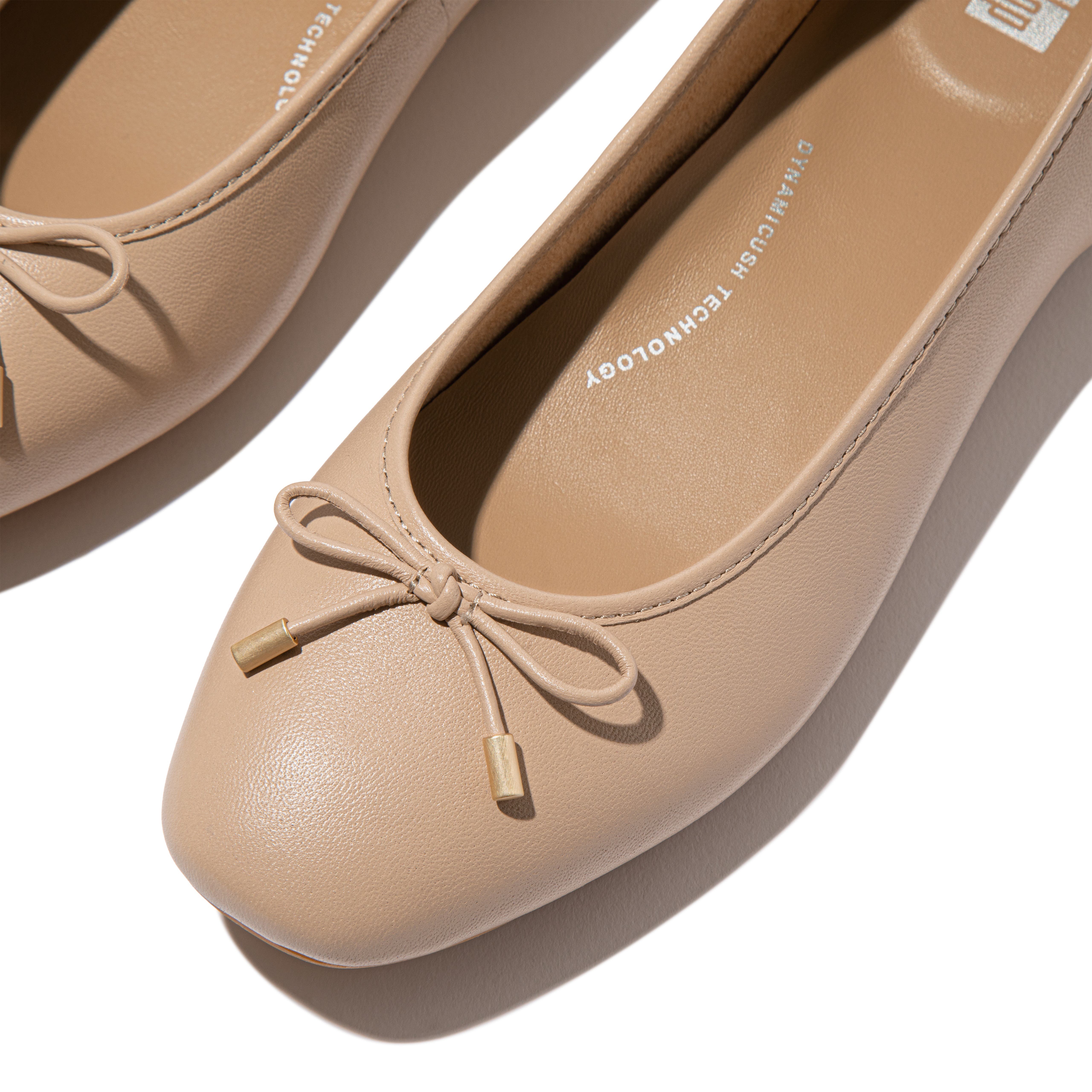 FitFlop Delicato Bow soft leather ballet flats, Alternate, color, Classic Beige