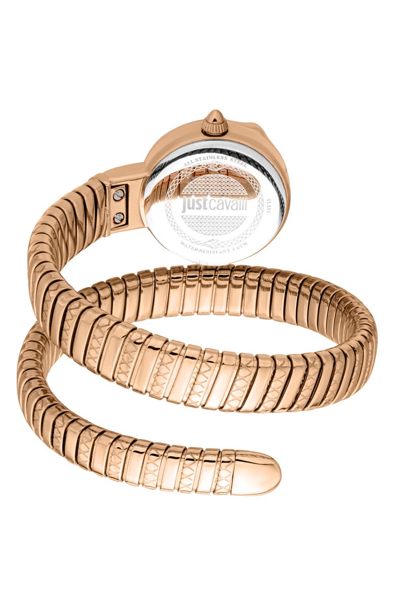 Just Cavalli Cerchio Snake Wraparound Bracelet Watch, 22mm, Alternate, color, Rose Gold