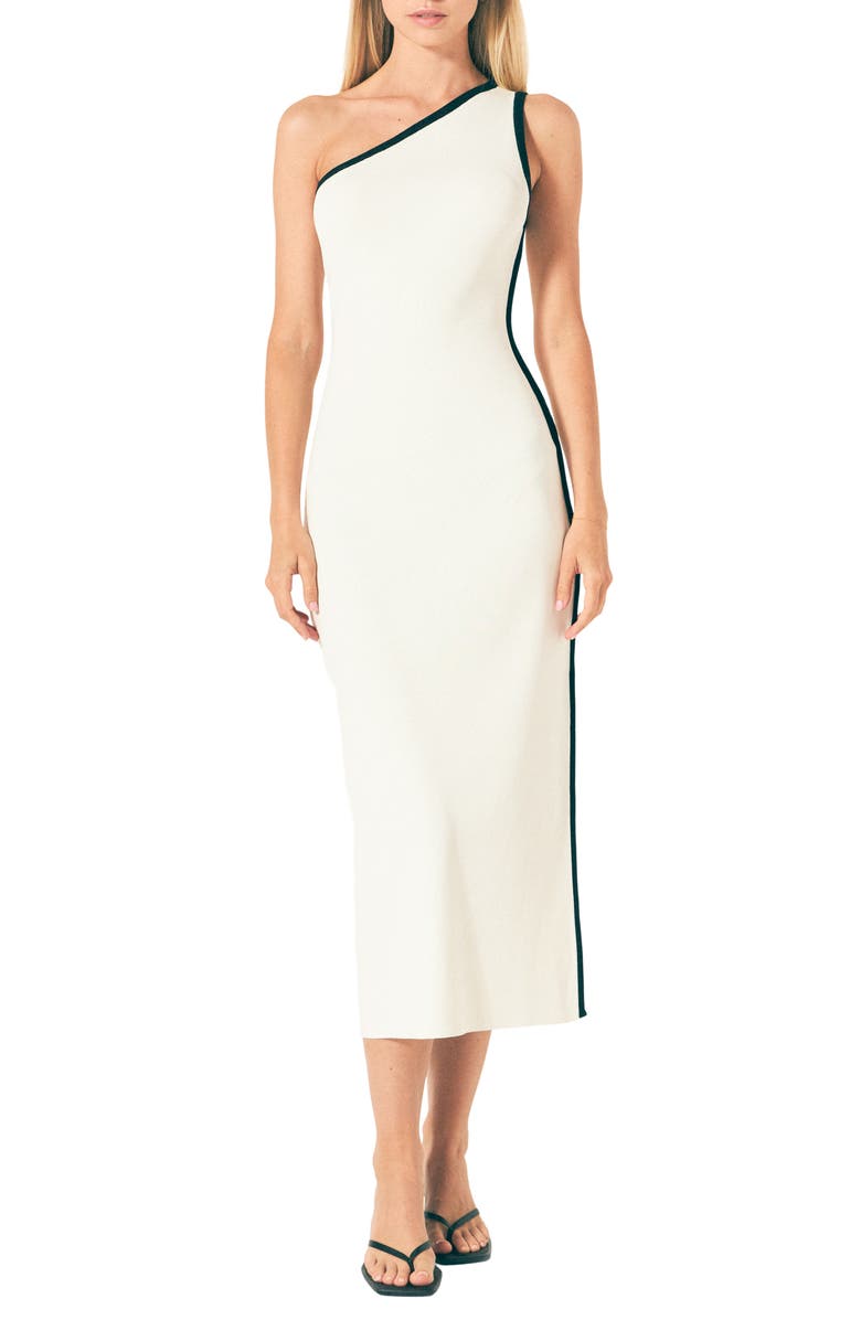 Endless Rose Contrast Detail One-Shoulder Dress, Main, color, White/ Black