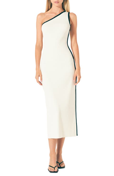 Contrast Detail One-Shoulder Dress