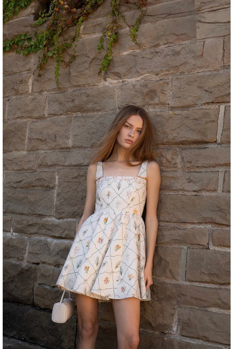 Amelia Floral Print Linen Blend Sundress, Alternate, color, IVORY BOTANICAL