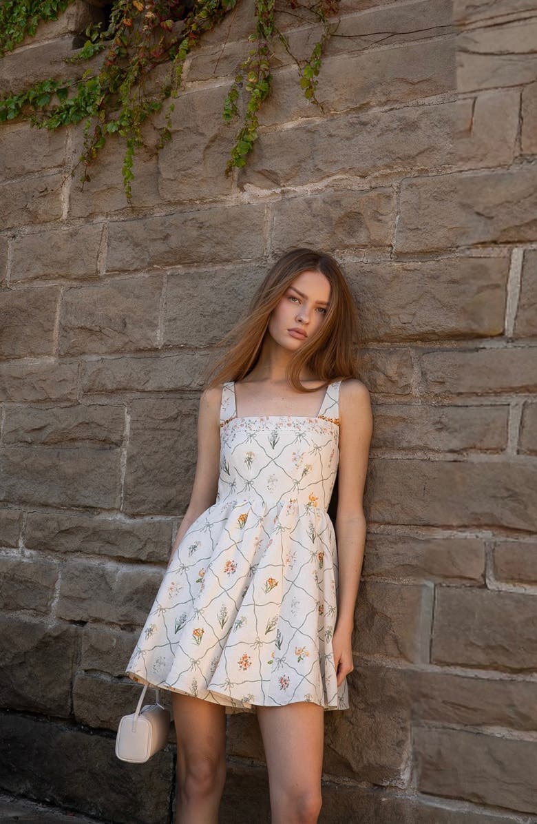 WAYF Amelia Floral Print Linen Blend Sundress, Alternate, color, Ivory Botanical