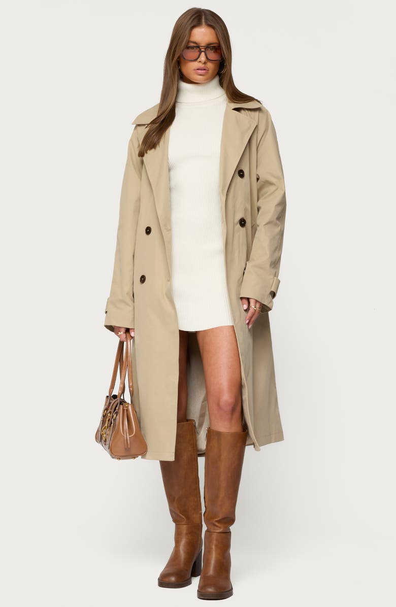 EDIKTED Amur Belted Trench Coat, Alternate, color, Camel