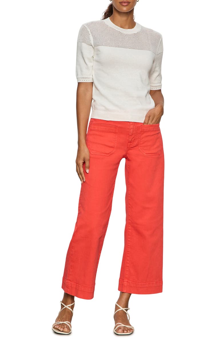 Sanctuary Mixed Stitch Short Sleeve Cotton Sweater, Alternate, color, Chalk White