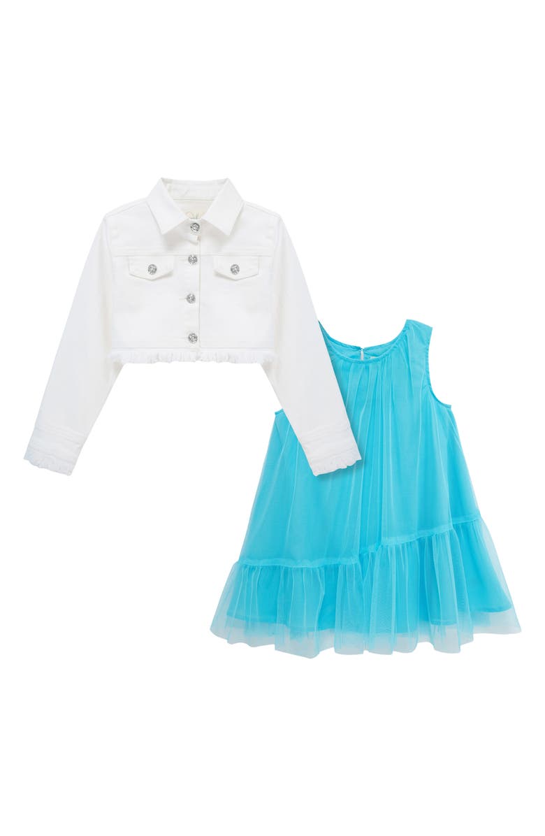 Peek Aren't You Curious Kids' Organza Dress with Denim Jacket, Main, color, Teal