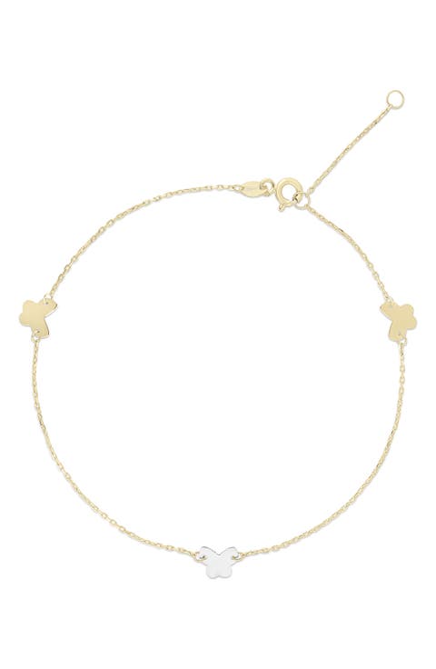 14k Gold Two Tone Butterfly Anklet
