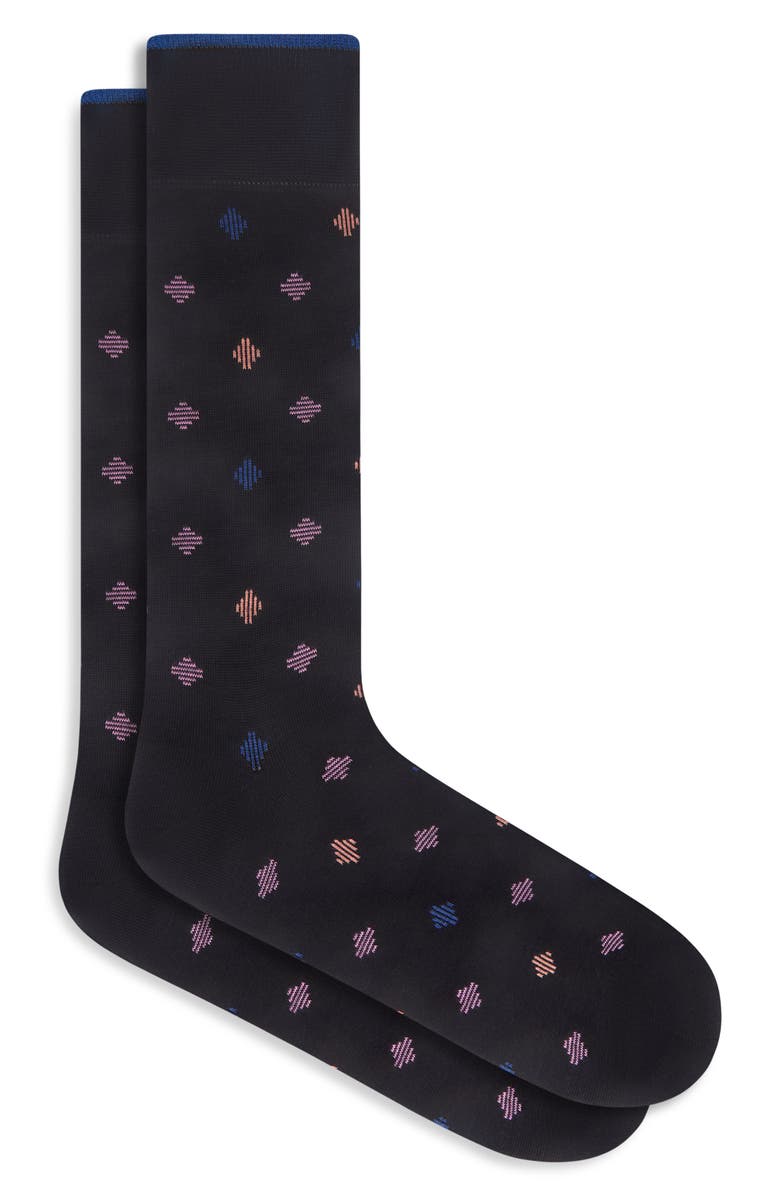 Bugatchi Dotted Mercerized Cotton Blend Dress Socks, Main, color, Black