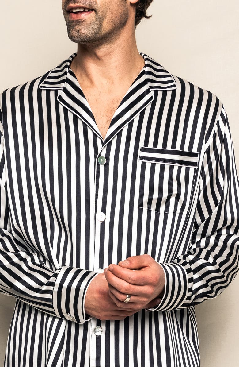 Petite Plume Bengal Stripe Silk Pajamas, Alternate, color, Black