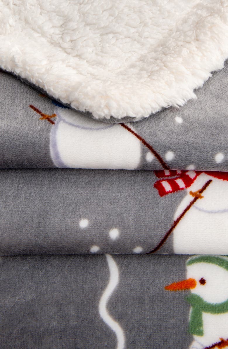 Image showcasing Woven & Weft Holiday Print Reversible Faux Shearling Throw Blanket ...