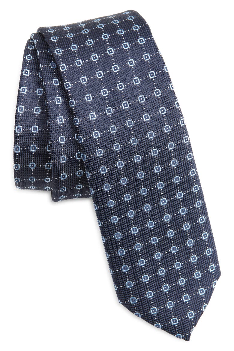 Geo Jacquard Silk Blend Tie, Main, color, DARK BLUE