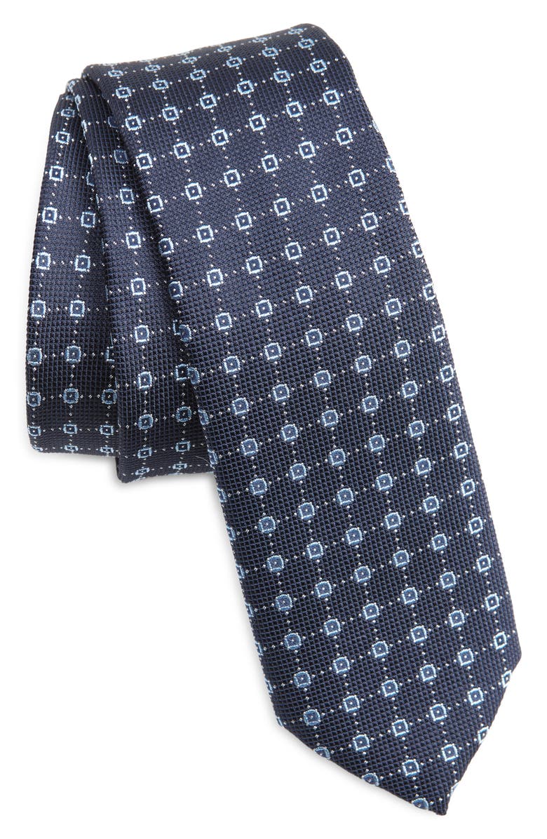 BOSS Geo Jacquard Silk Blend Tie, Main, color, Dark Blue