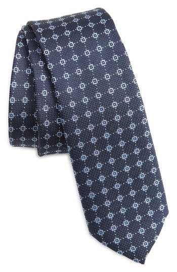 Hugo Boss Boss Geo Jacquard Silk Blend Tie In Dark Blue