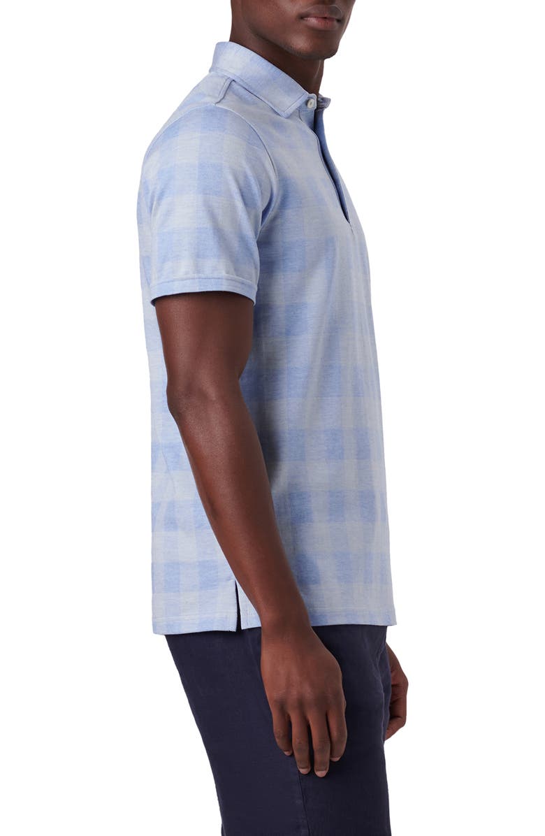 Bugatchi Plaid Short Sleeve Cotton Polo, Alternate, color, Sky