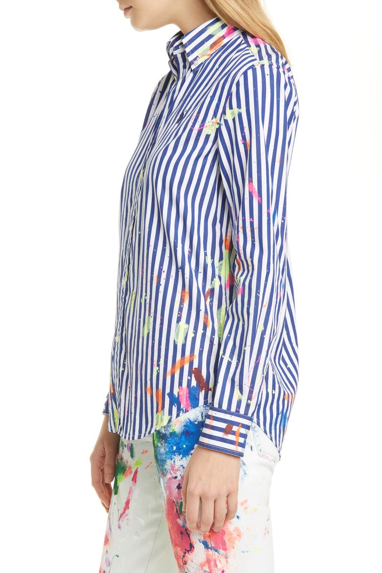 Paint Splatter Stripe Cotton Shirt, Alternate, color, 525 NAVY/ WHITE