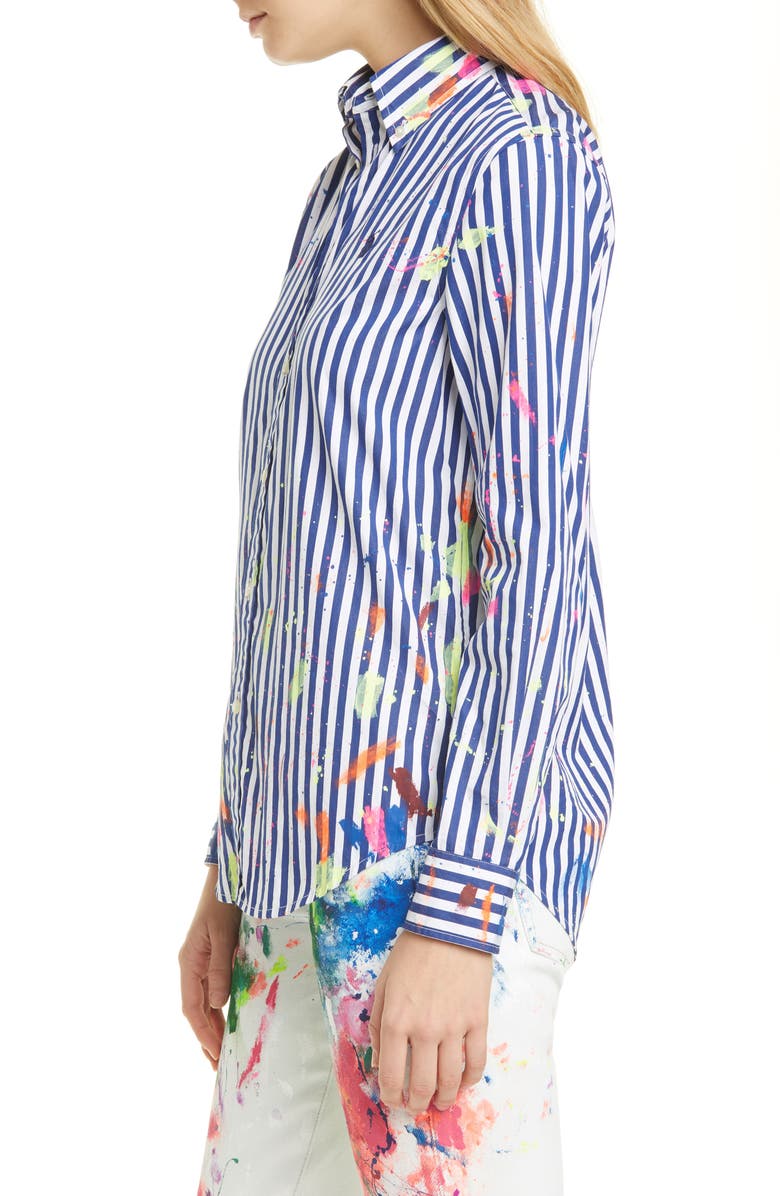 Polo Ralph Lauren Paint Splatter Stripe Cotton Shirt, Alternate, color, 