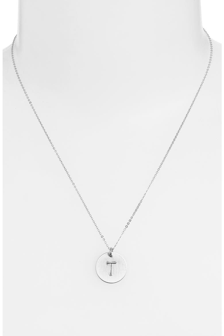 Sterling Silver Initial Disc Necklace, Main, color, STERLING SILVER T