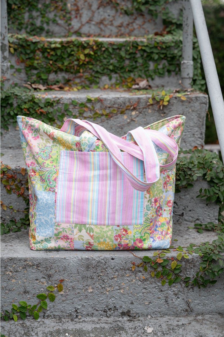 Garden Collage Patchwork Market Tote Bag, Alternate, color, Green