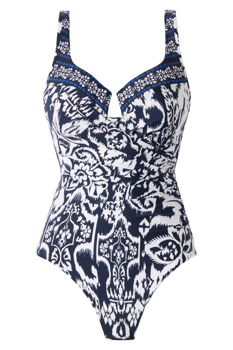 Talavera Escape Mixed Print One-Piece Swimsuit, Alternate, color, MIDNIGHT BLUE/ WHITE