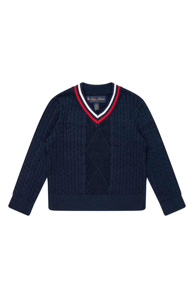 Brooks Brothers Kids' Cable Cotton V-Neck Sweater, Main, color,