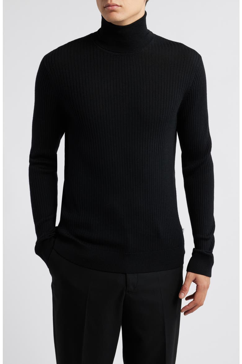Richard 6611 Wool Rib Turtleneck Sweater, Main, color, BLACK