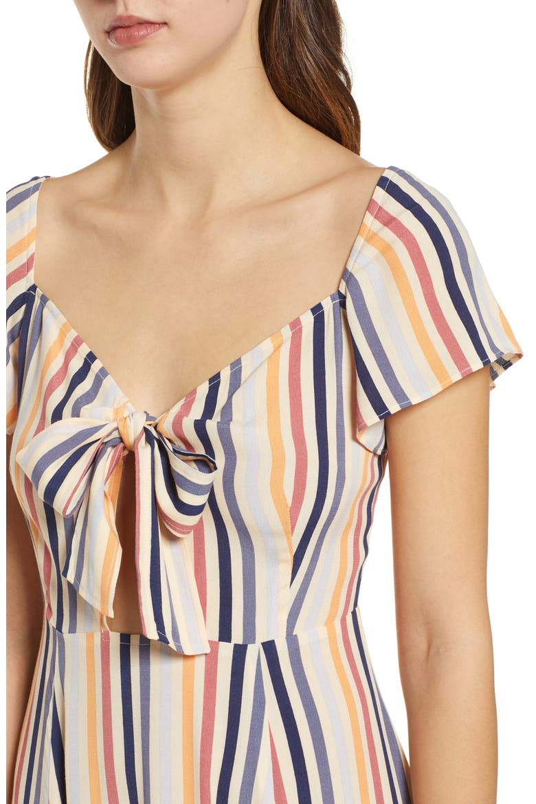Tie Front A-Line Dress, Alternate, color, BEIGE TENDER STRIPE