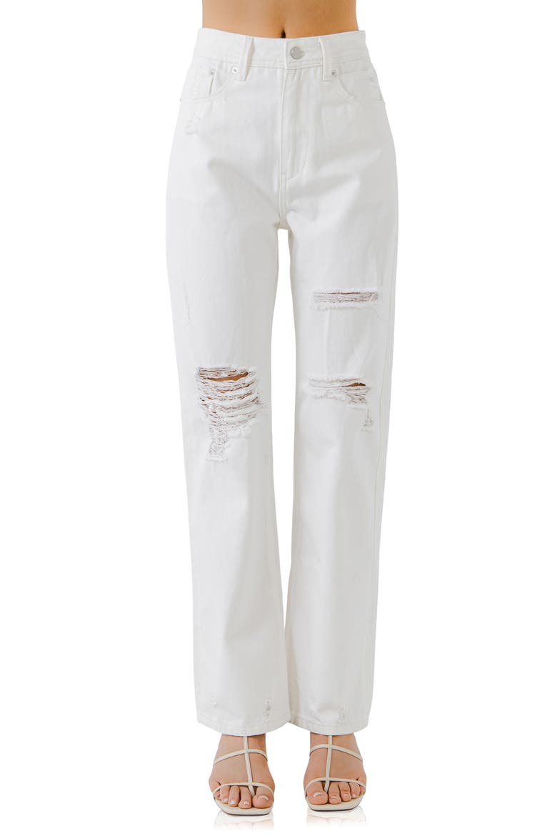 Destroyed Straight Leg Jeans, Alternate, color, WHITE