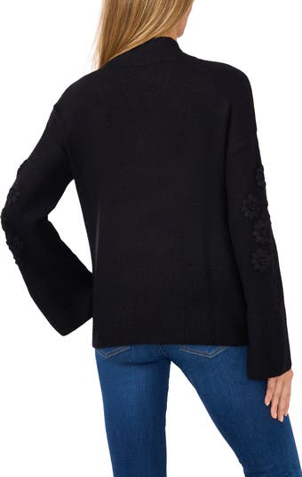 CECE Mock Neck MulticolorTextured Knit Sweater, Black/Multi, Holiday, XL (16), outlet N